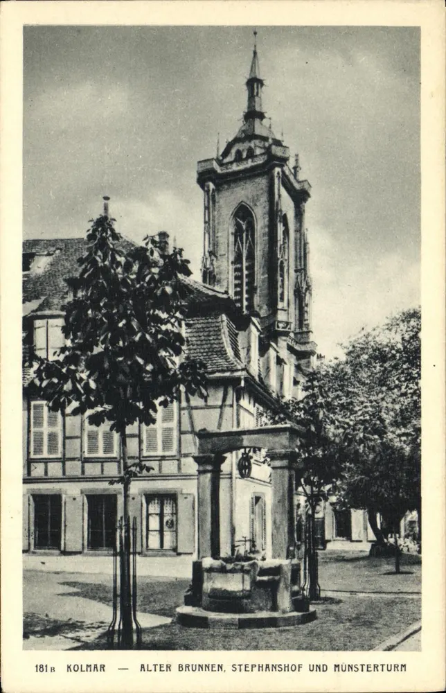 Kolmar — Alter Brunnen, Stephanshof und Münsterturm — Wibeko-Verlag Kolmar - Frente