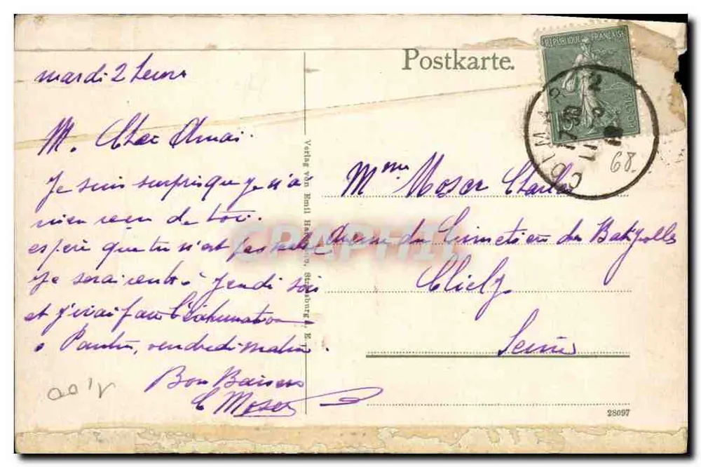 Colmar — Vista geral — Verlag von Ball, Strasbourg - Verso