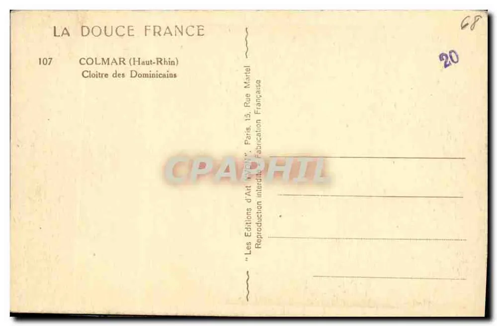 Colmar (Haut-Rhin) — Claustro dos Dominicanos — Edições de Arte 'La Douce France' - Verso