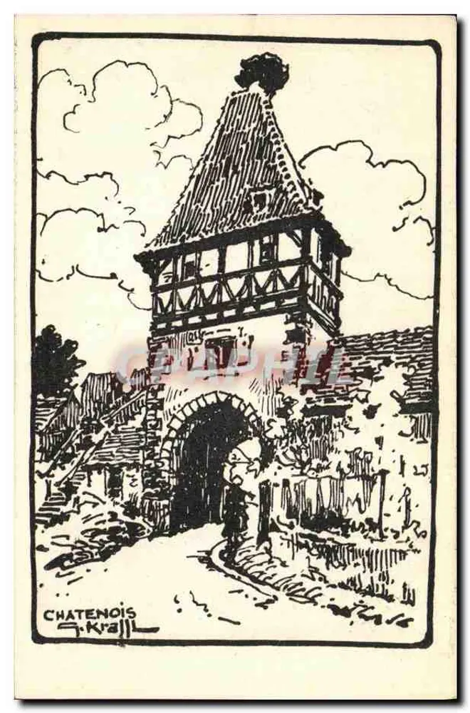 Castelo de Châtenois — ilustração de J. Kraill — edição do Syndicat d'Initiative - Frente