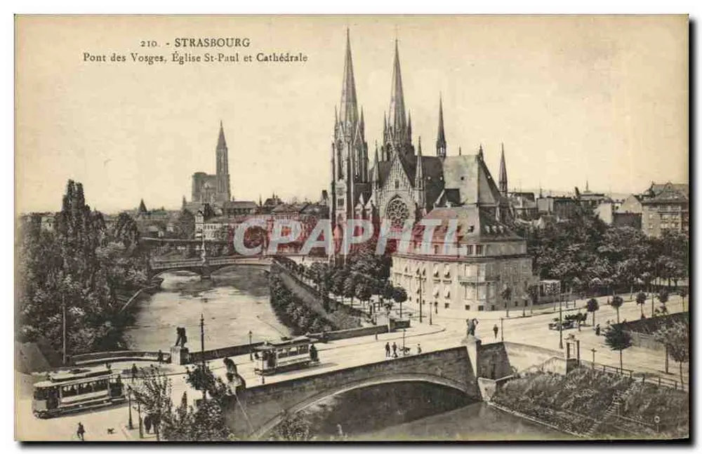 Straßburg — Brücke der Vosgien, Kirche St-Paul und Kathedrale — Verlag Kath. Papier, Straßburg - Vorderseite