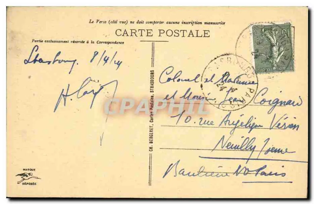 Strasbourg — A Relógio Astronômico — C.M. Bergeret, n°516 - Verso