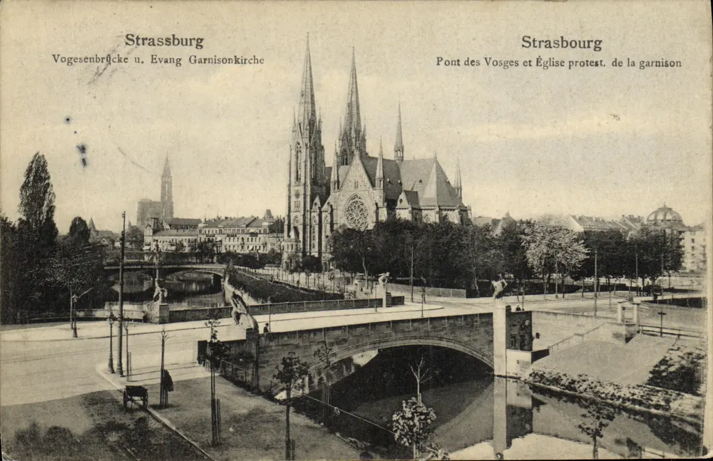 Estrasburgo — Ponte dos Vosgues e Igreja protestante da guarnição — editor não identificado - Frente