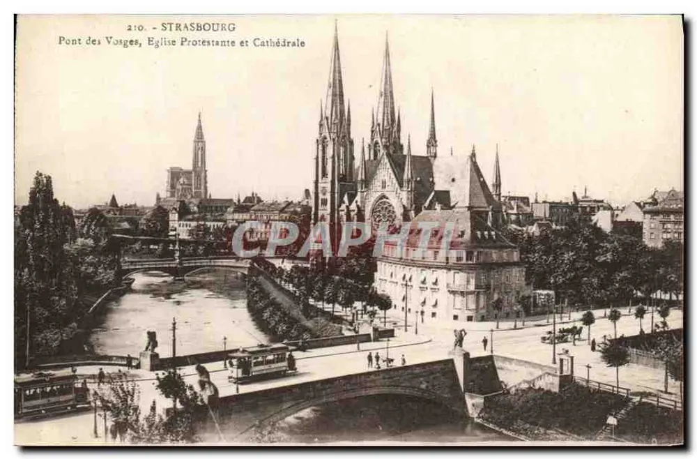 Straßburg - Brücke der Vosgien, evangelische Kirche und Kathedrale - Vorderseite