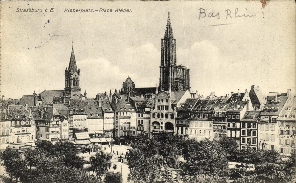 Strasbourg E. - Kleberplatz - Place Kléber. - Wydawca: J. H. H. H. (druk na kartce pocztowej) - Awers