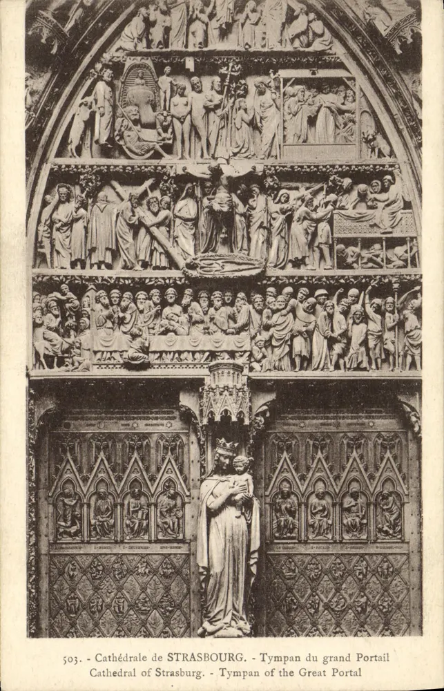 Kathedrale von Straßburg — Tympanon des großen Portals — Verlag O.H. Bergeret, Nr. 503 - Vorderseite