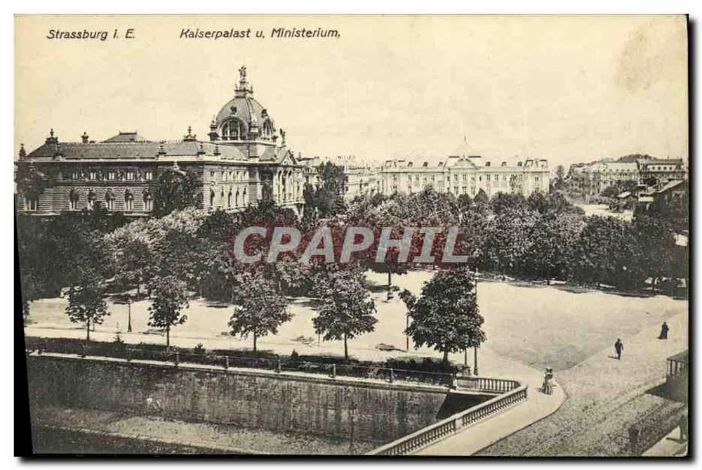 Estrasburgo i. E. — Palácio Imperial e Ministério — Verwaltungsdruckerei Mats & Lauts, G.m.b.H., Darmstadt - Frente