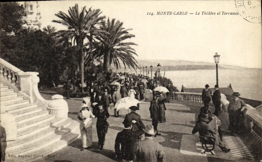 Monte-Carlo — Ansicht des Theaters und Terrassen — Verlag Baylons Frères, Nice, Nr. 114 - Vorderseite