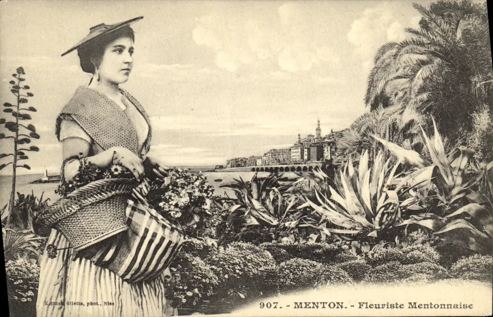 Menton — Mentonaise Blumenverkäuferin — Ausgabe Gilletta, Foto Nîmes - Vorderseite