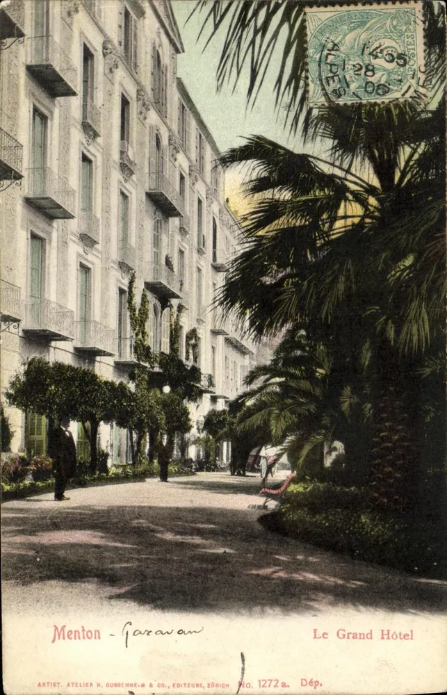 Menton - Garavan - O Grande Hotel — Atelier H. Gubbenne & Co., editores, Zürich, No. 1272a - Frente