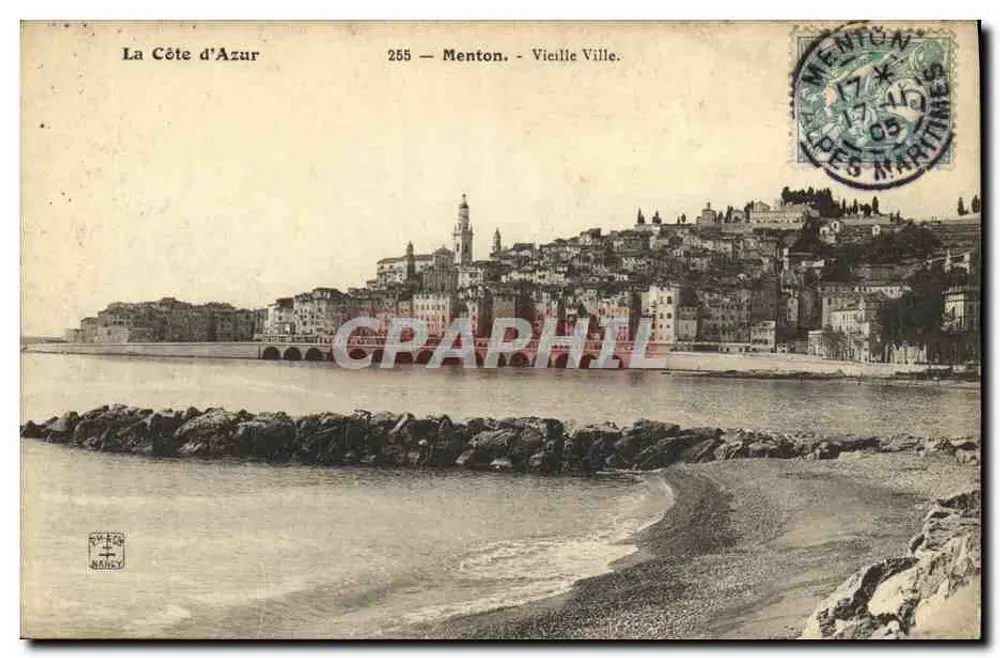 Menton - Velha Cidade — A Costa da Itália, série 255 — editor R. Bénet - Frente