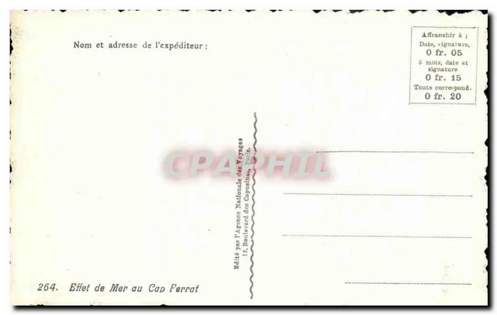 Efeito do Mar no Cap Ferrat — Editado pela Agência Nacional de Viagens, n° 264 - Verso