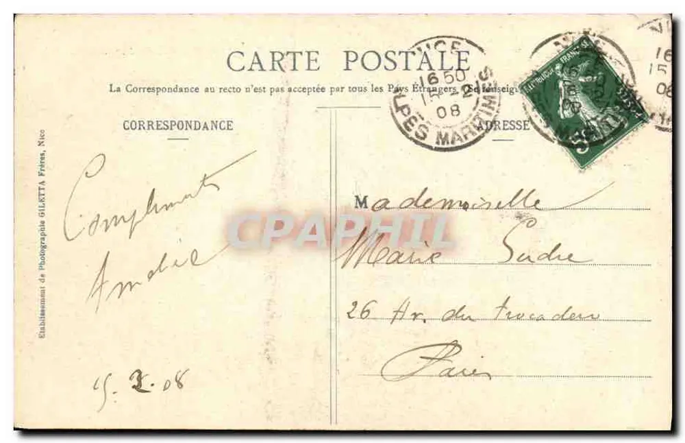 Villefranche-sur-Mer — Die Kasernen und die Darse — Édition Giletta, Foto Nice, Nr. 303 - Rückseite
