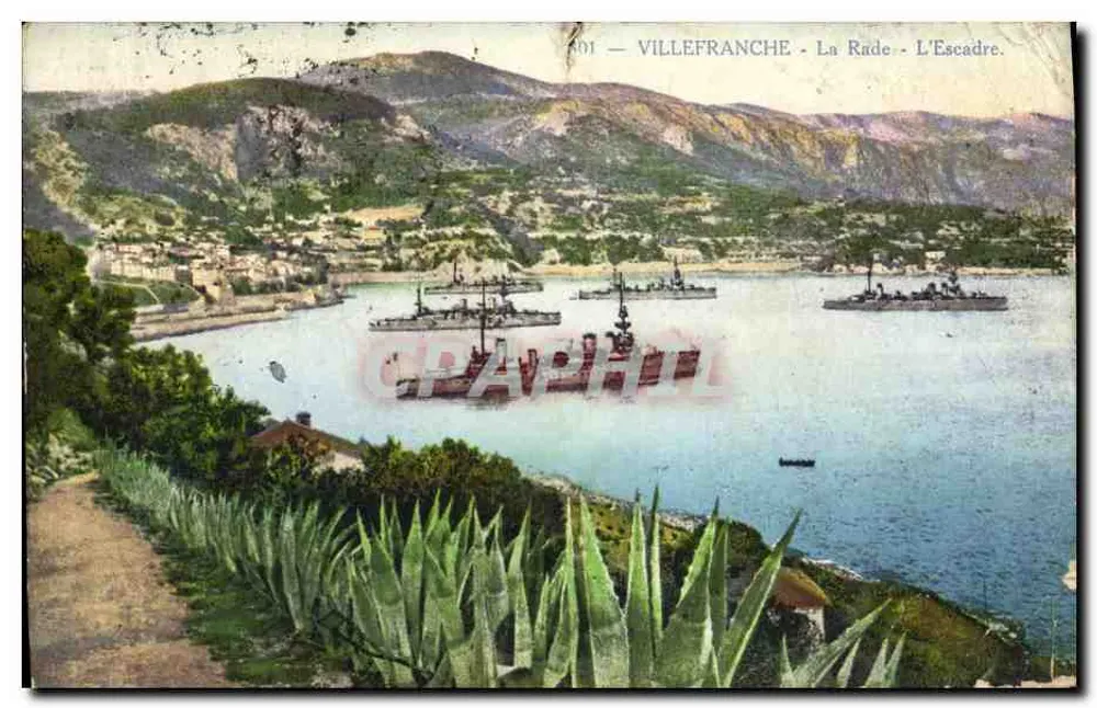 Villefranche - La Rade - L'Escadre — vue de la baie avec plusieurs navires de guerre, éditeur ÉDITION BILETIN PROVENCE, n° 401 - Frente