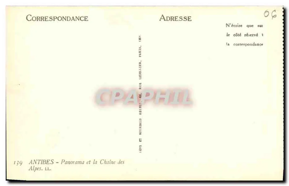 Antibes - Panorama und die Alpenkette — Verlag LL. Nr. 139 - Rückseite