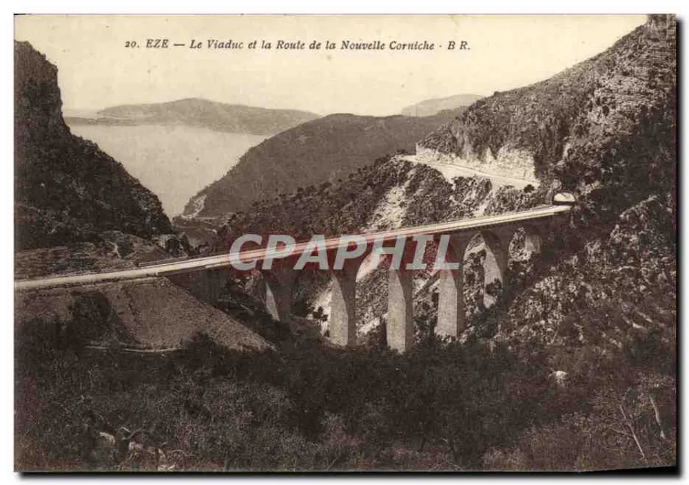 Eze — Il Viadotto e la Strada della Nuova Corniche — B.R. - Recto
