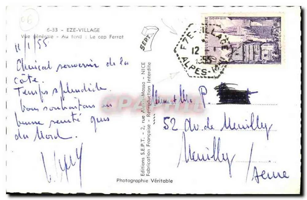 Eze Village — Allgemeiner Blick — Cap Ferrat im Hintergrund — Editions S.E.P.T. - Rückseite