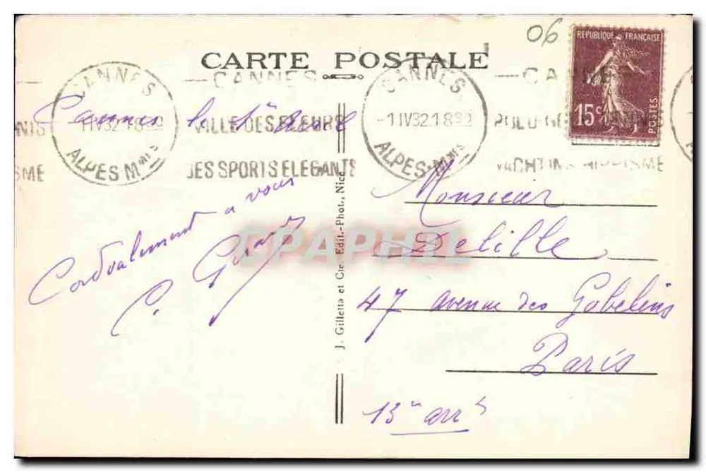 CANNES - Die Esplanade - Die neuen Gärten — J. Gilletta et Cie, n°410 - Rückseite