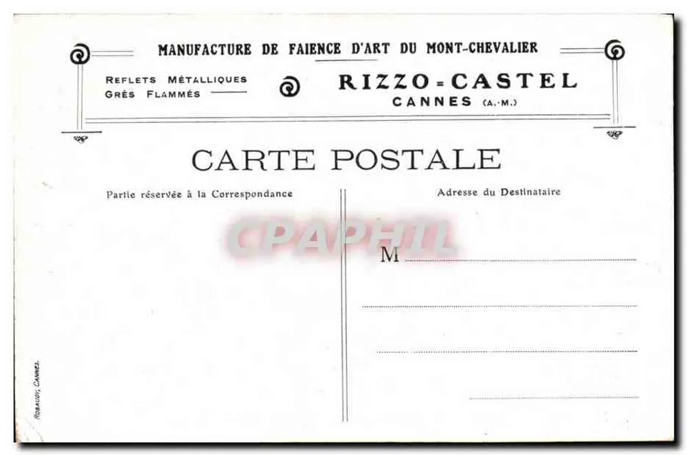 Cannes — Castelo histórico dos séculos XI e XII — Faïence d'Art do Mont-Chevalier - Verso