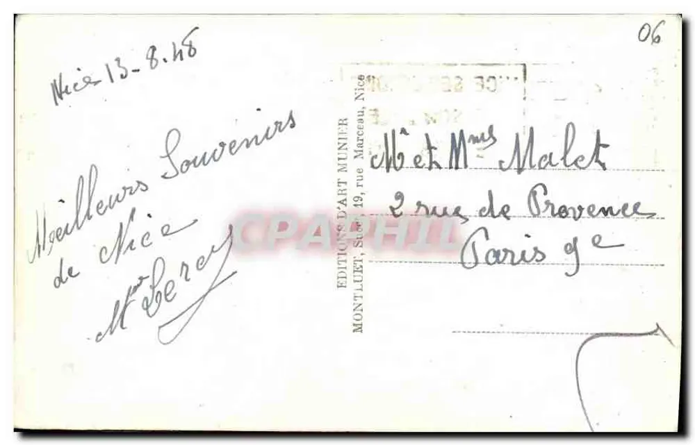 Nice - Le Quai des États-Unis und der Mont Boron — Éditions d'Art Munier, n° 307 - Rückseite