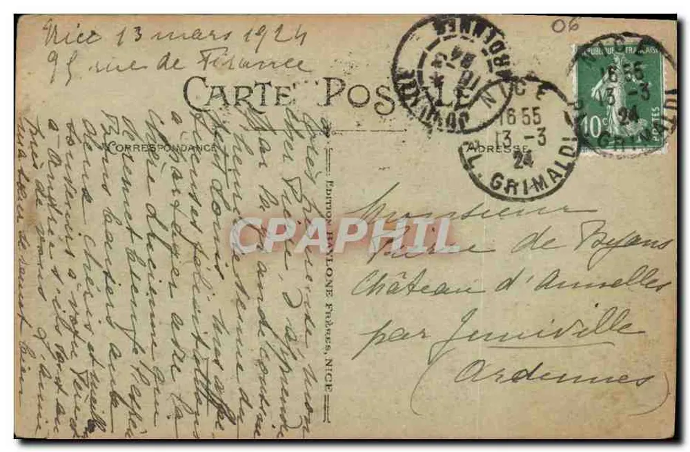 Nice — Nhà hàng La Réserve — nhà xuất bản ÉDITION HAYOTNE, NICE, số 104 - Mặt sau