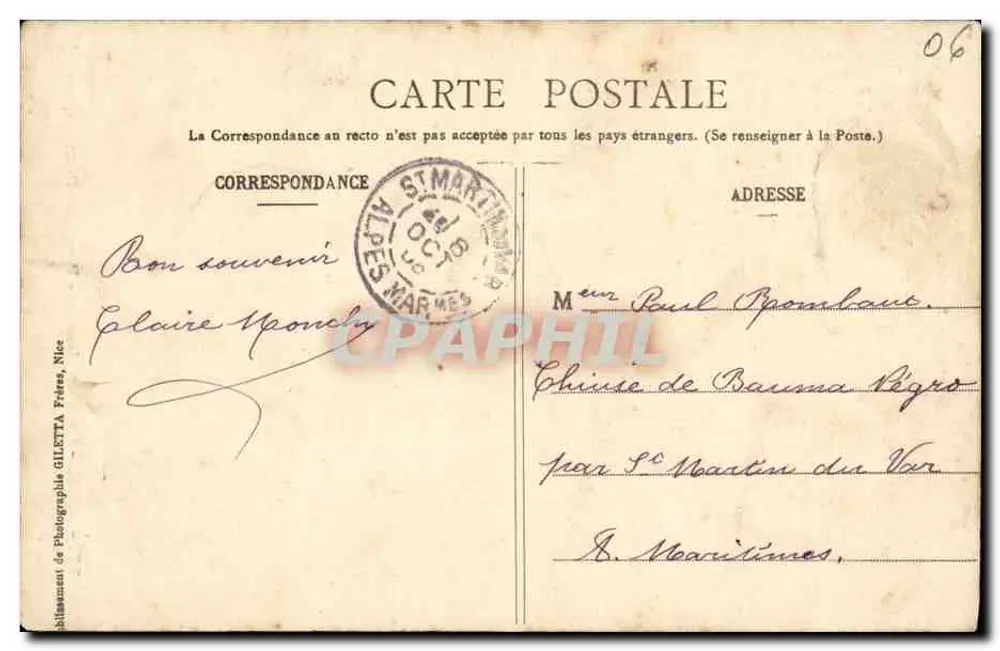 Caserne Rusca — Plac św. Dominika — Wydawnictwo Gileletta, Nice, n°77 - Rewers