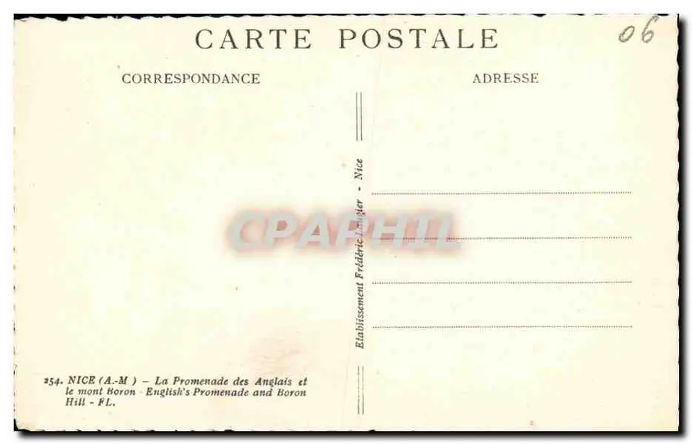 Nice - Die Promenade des Anglais und der Berg Boron — Établissement Frédéric Lajoyer - Rückseite