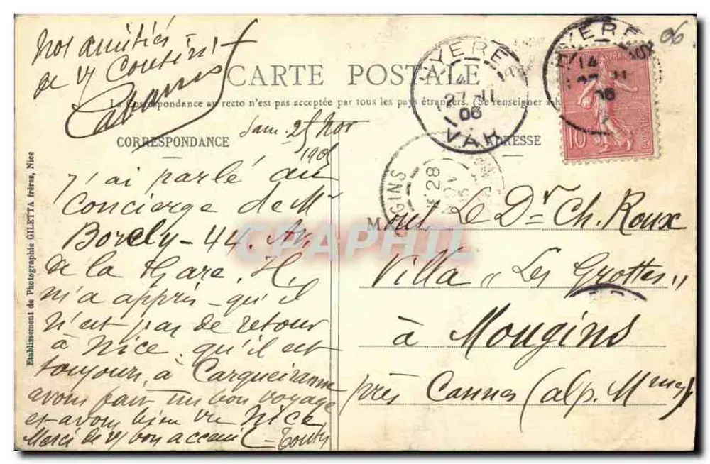 NICE — Das Casino und die neuen Gärten — Giletta-Ausgabe, Foto., Nice, Nr. 46 - Rückseite