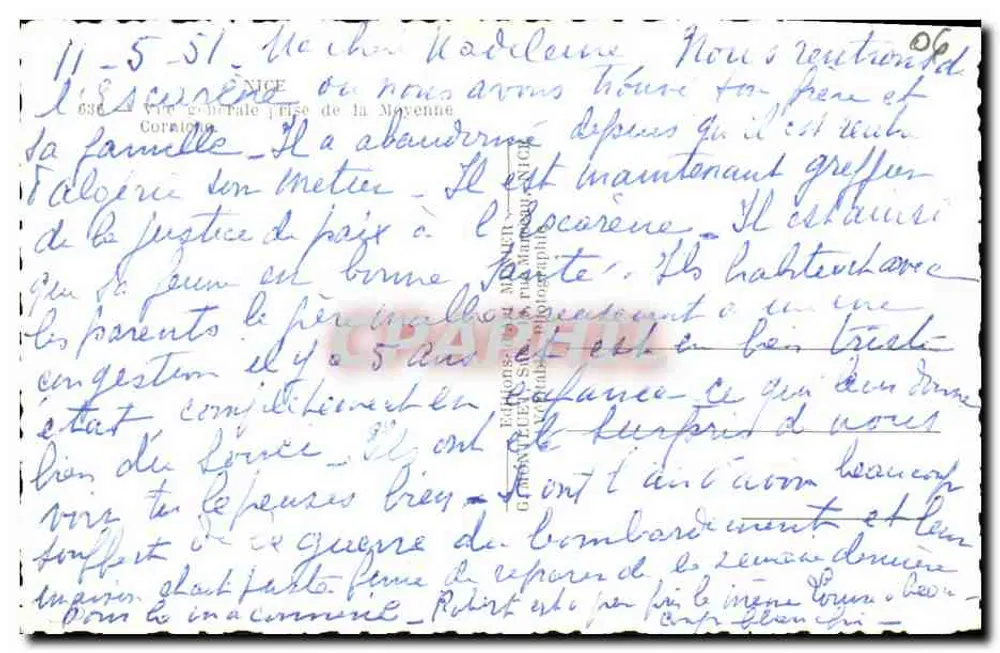 Vista aérea de Nice — vista geral tirada da Mayenne — editor Cornélie, n° 636 - Verso