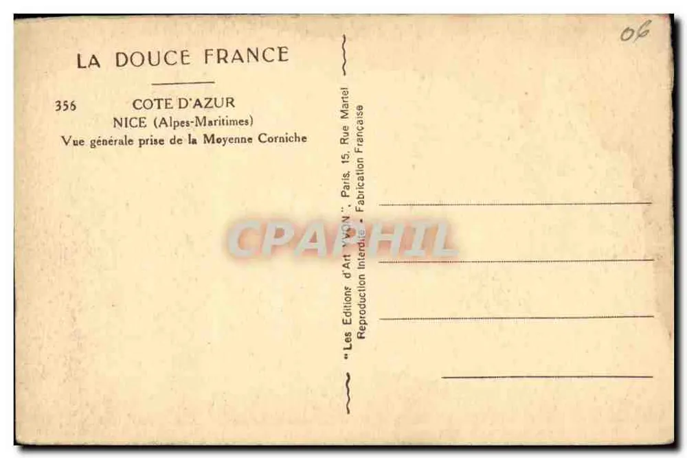 Ogólny widok Côte d'Azur — Nice (Alpes-Maritimes) — Wydawnictwo Art Yvon, Paryż - Rewers