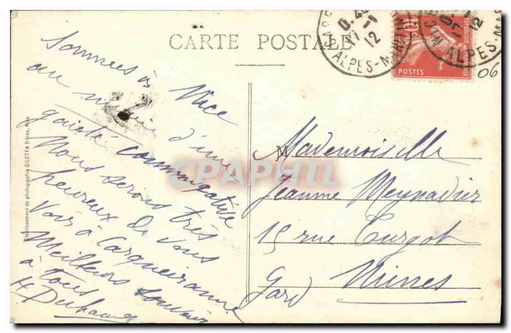 Nice — Passeio e Praia — Edição Gilletta n°122 - Verso