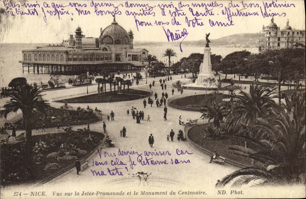 Nice — Ansicht der Jetée-Promenade und des Centenar-Monuments — ND. Fot. n°274 - Vorderseite