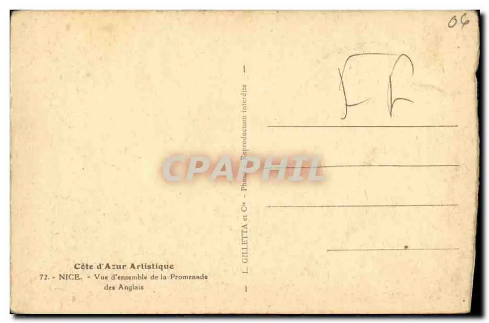 Nice — Vue ensemble de la Promenade des Anglais — L. Gilletta - Verso