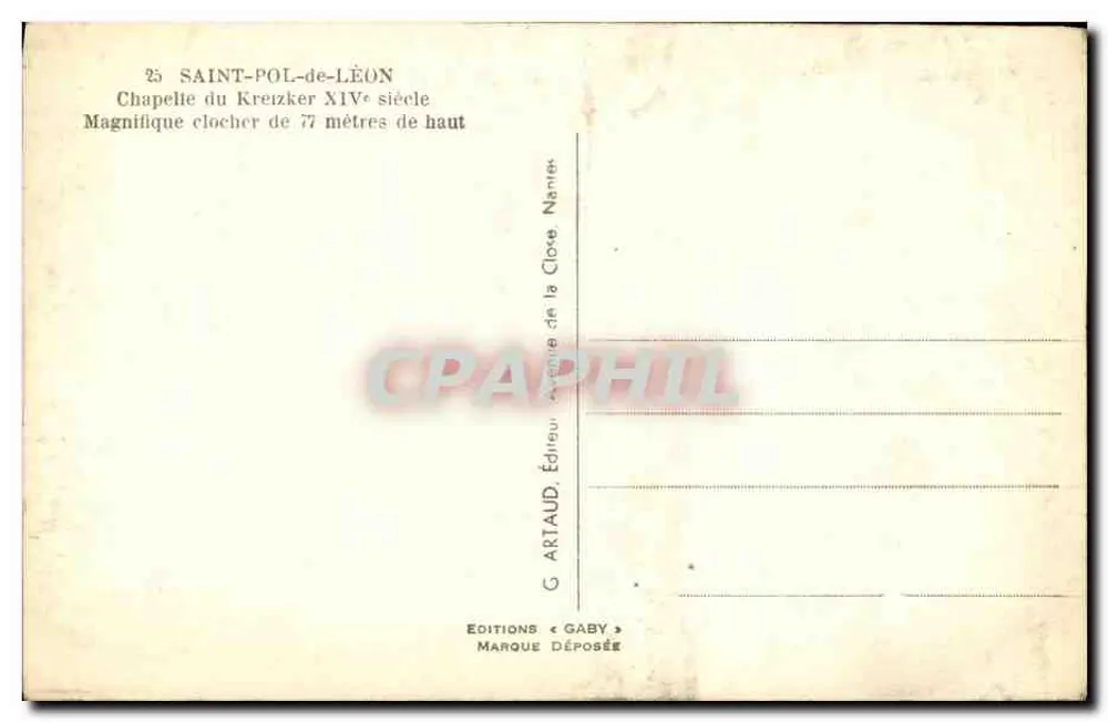 Saint-Pol-de-Léon — Kapelle Kreizker, 14. Jahrhundert — G. Artaud, Verlag von la Clore - Rückseite