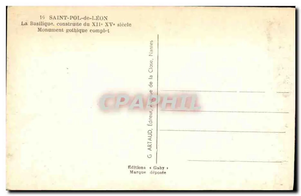 Saint-Pol-de-Léon — Basílica gótica do XII ao XV século — G. Artaud, Nantes - Verso