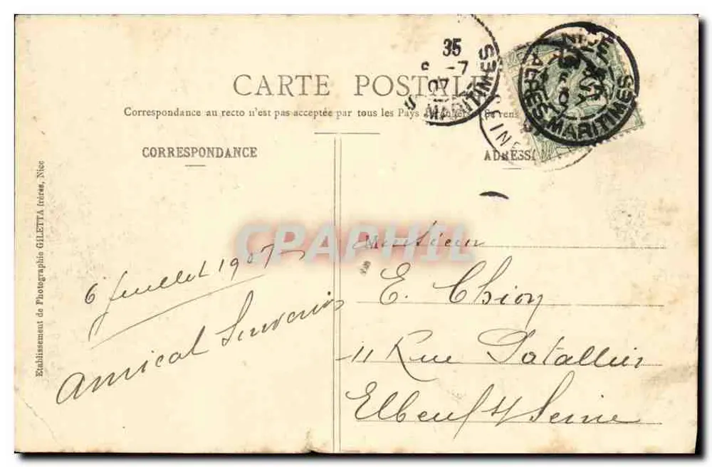 NICE - Promenade du Midi - Poissonnerie — Édition Giletta, phot. Nice, n°4 - Rewers