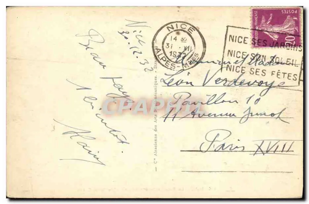Nice - Die Promenade des Anglais und der Mont Boron — C° Alinéa des Arts Britanniques, n° 426 - Rückseite