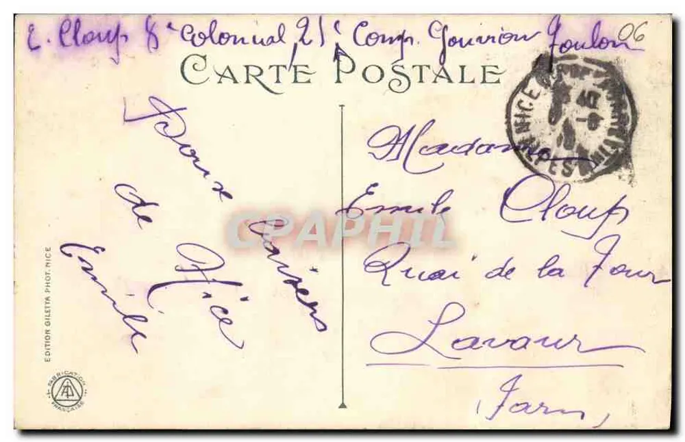 NICE - Jardins des Palmiers — Édition Giletta Photo Nice, n° 109 - Verso