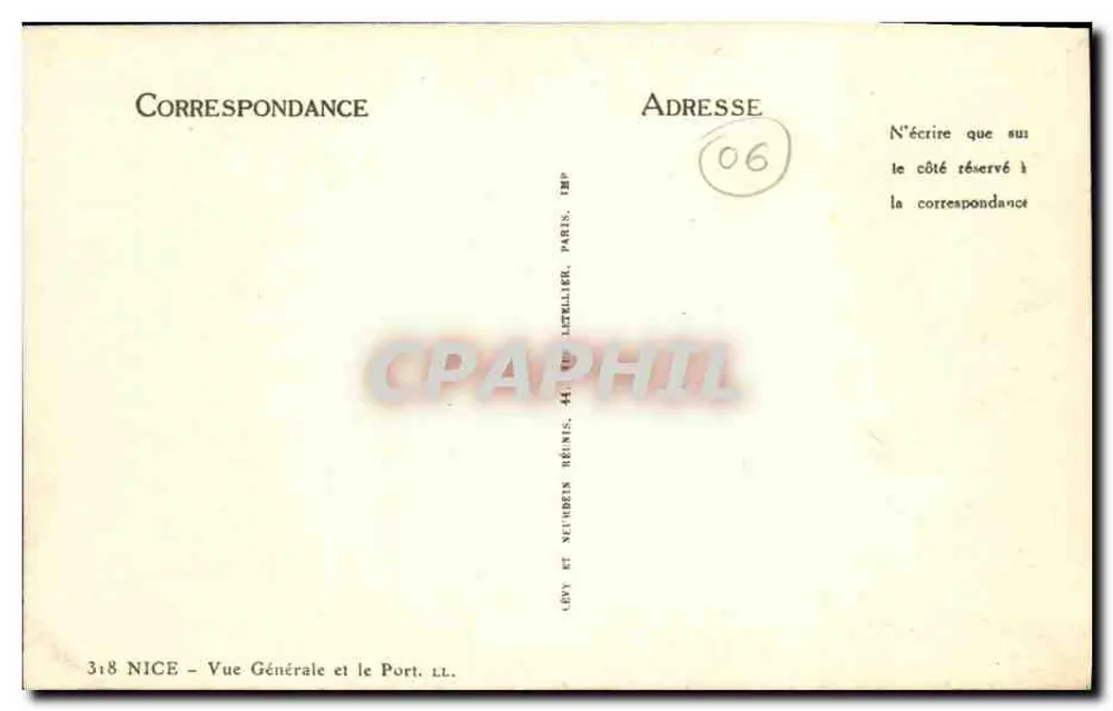 Nice — Vista Geral e o Porto — Editor Lévy e Neuhuëdin, Paris - Verso