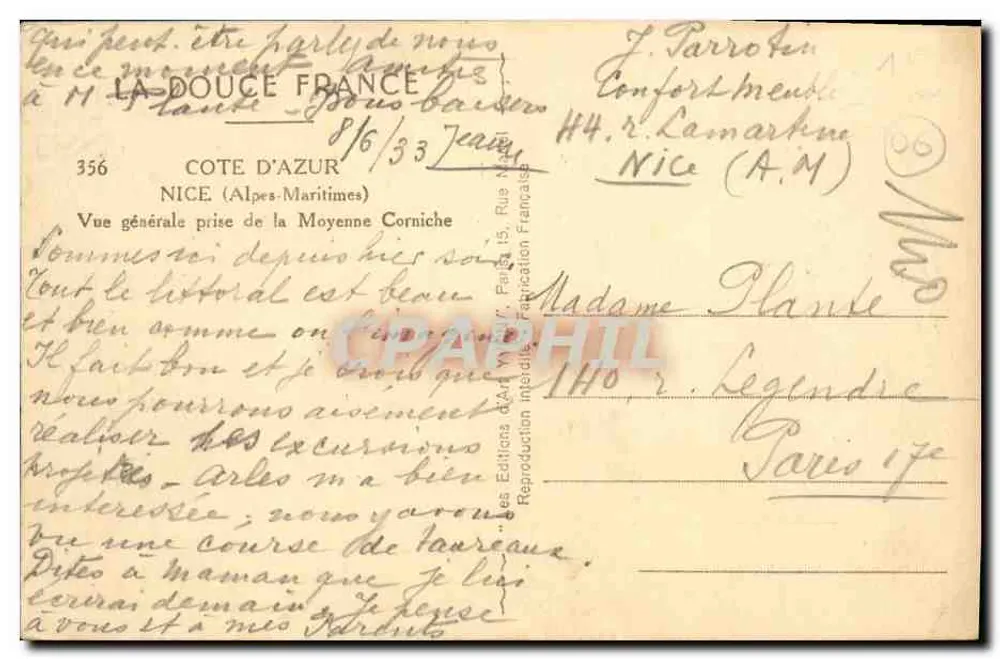 Algemene uitzicht van de Middelste Corniche — Nizza — Franse Kunstuitgaven - Achterkant