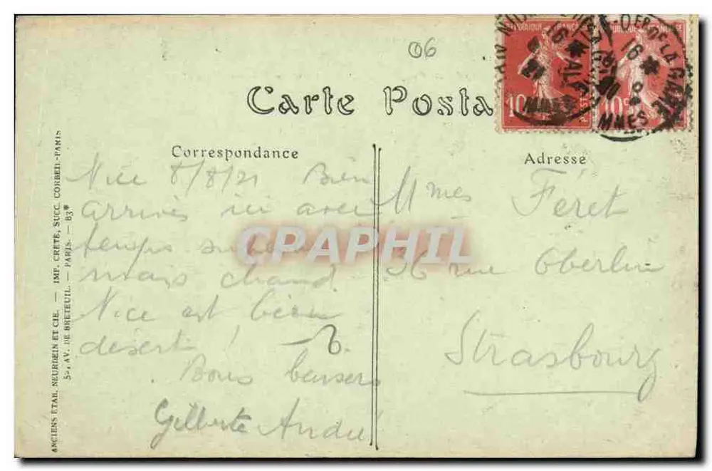 Nice — Garten Albert-Ier und Gemeindekasino — Imp. Criete, Paris, Nr. 210 - Rückseite
