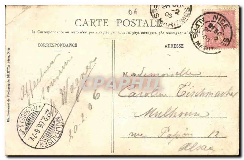 Nice — Das Casino und die Palmen-Gärten — Verlag Gilletta, Nice - Rückseite