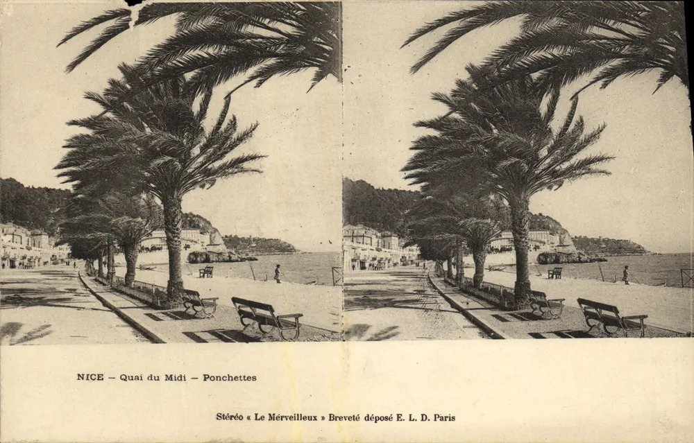 Nice - Quai du Midi - Ponchettes — stéréo « Le Merveilleux » breveté déposé E. L. D. Paris - Awers