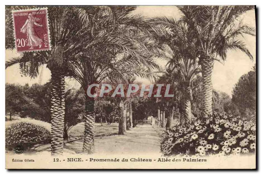 NICE. - Promenade du Château - Allée des Palmiers — Édition Gilletta, n°12 - Vorderseite