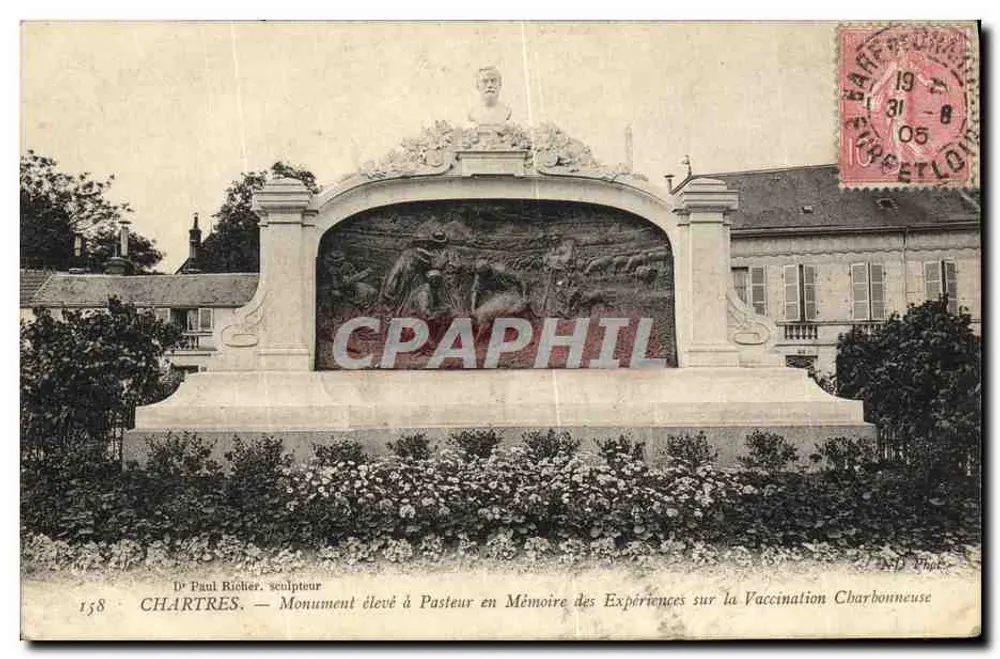 Chartres — Denkmal für Pasteur in Erinnerung an seine Experimente zur Anthrax-Impfung — Dr. Paul Richier, Bildhauer - Vorderseite