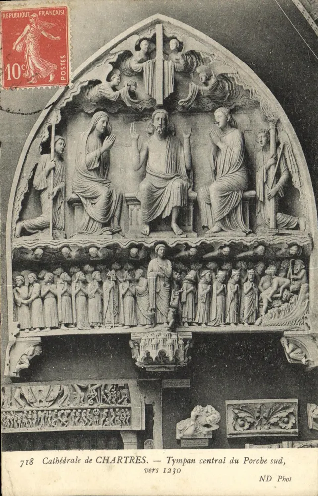 Kathedrale von Chartres — Zentraler Tympan des Südportals, um 1230 — ND Phot - Vorderseite