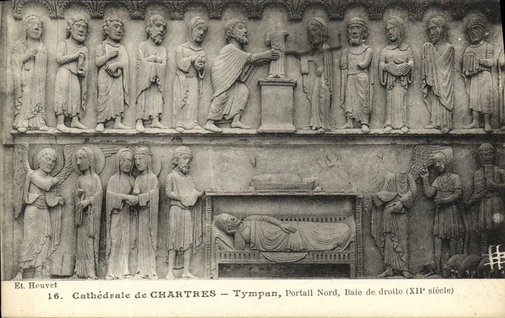 Kathedrale von CHARTRES — Tympan, Nordportal, rechte Fensteröffnung (12. Jahrhundert) — Et. Houvet, n°16 - Vorderseite