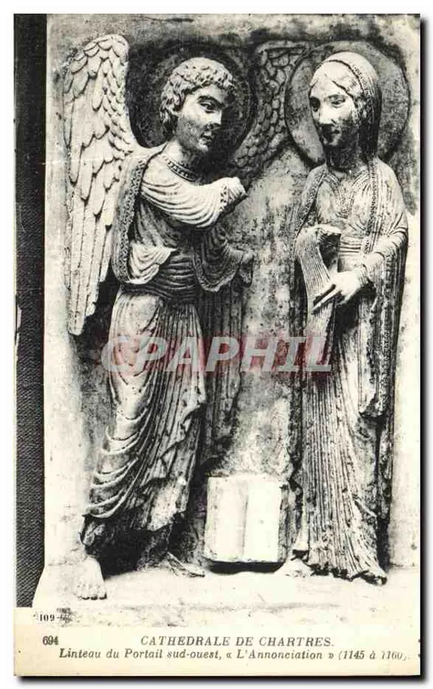 Chartreser Kathedrale — Gesims des Südwestportals, Die Verkündigung — alter Verleger - Vorderseite