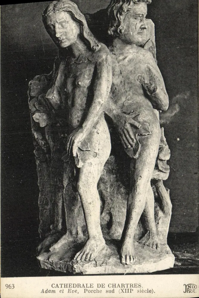Adão e Eva — esculturas do século XIII — Catedral de Chartres - Frente