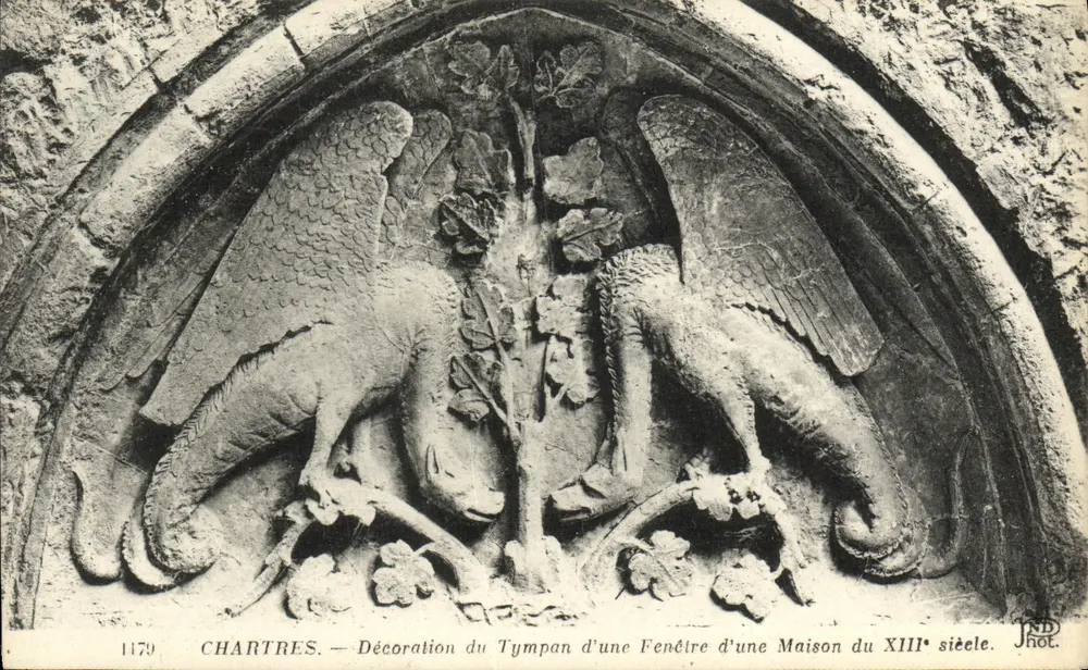 Chartres — Dekoration des Tympan einer Fenster eines Hauses des 13. Jahrhunderts — J. N. D. Phot. - Vorderseite